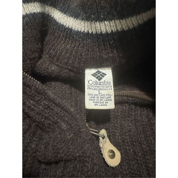 Columbia 100% Shetland wool brown 1/4 zipper knit thick sweater L - Picture 2 of 6